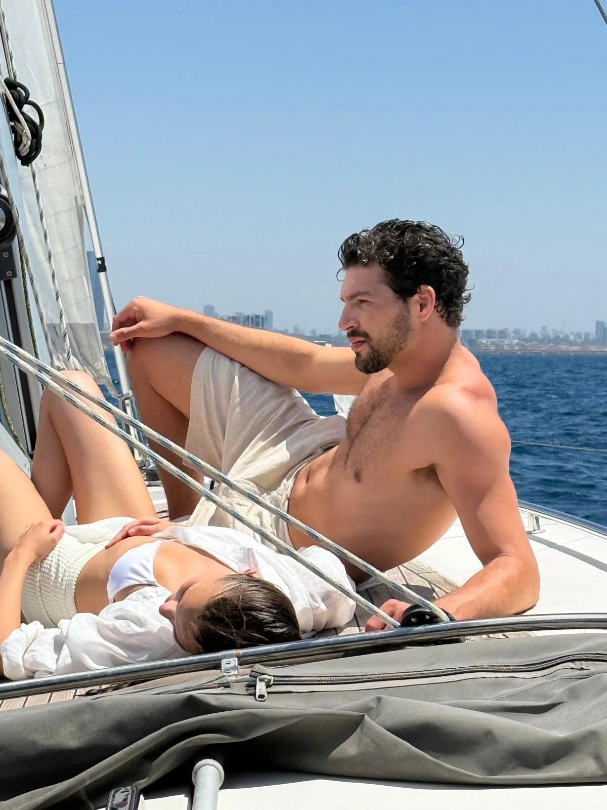 Couple enjoying time at sea